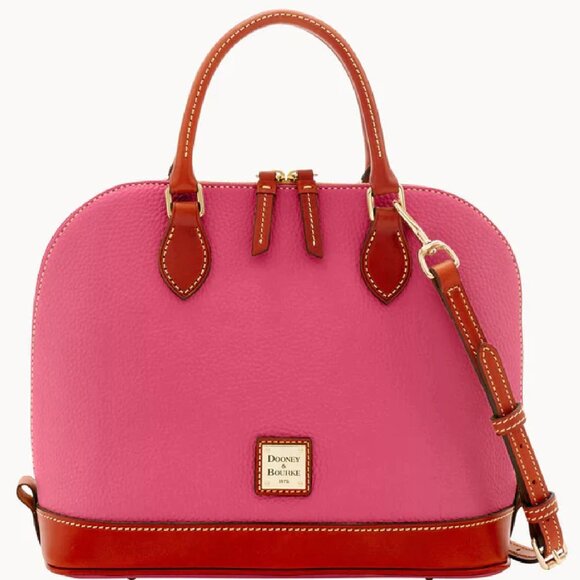 Dooney & Bourke Pebble Grain Zip Zip Satchel – Pink & Tan – Best Seller - Picture 1 of 15